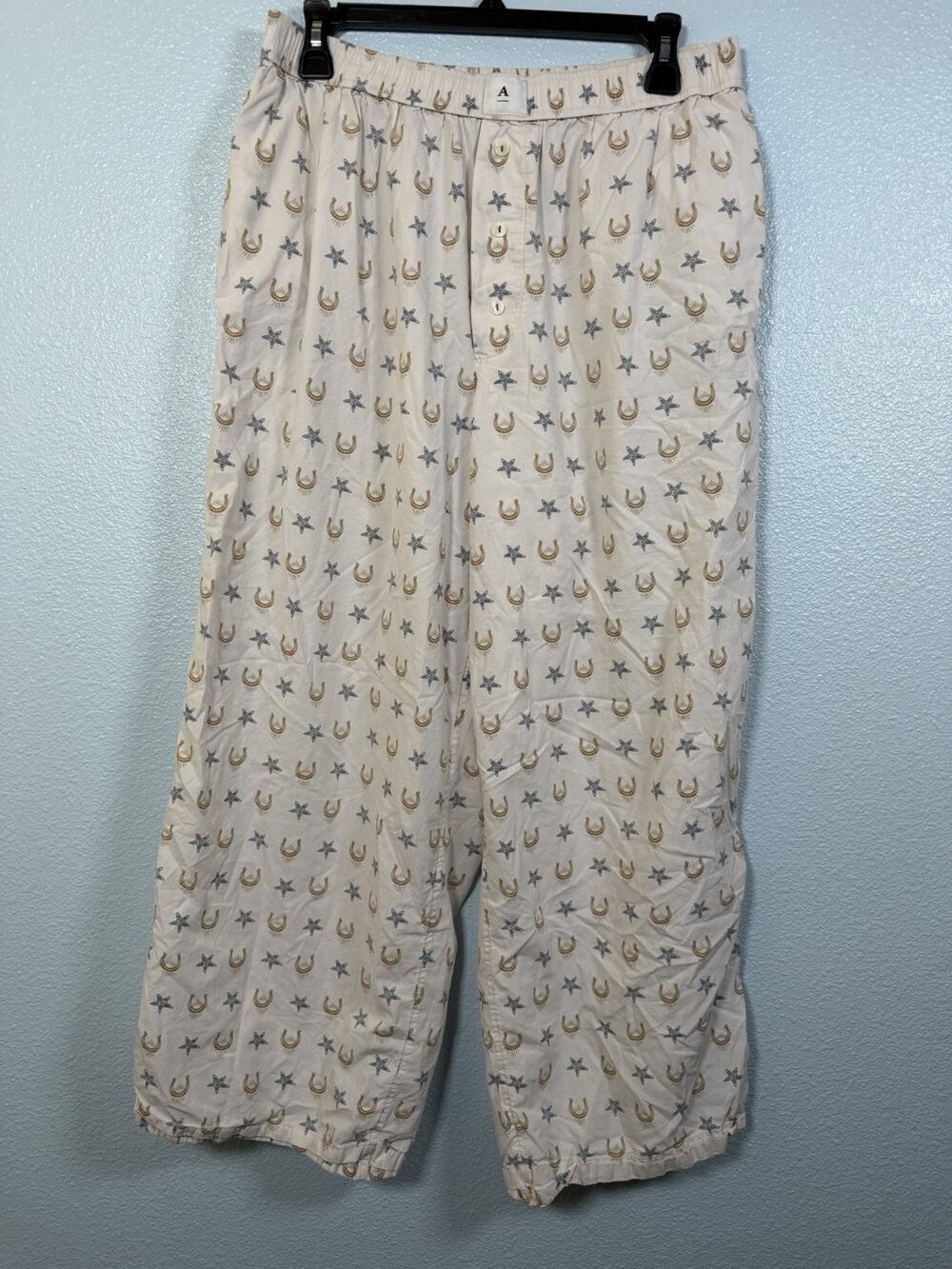 Anthropologie Pants Women’s Large Star Horseshoe Print Pull On Wide Leg Cotton